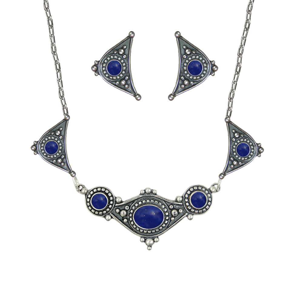 Sterling Silver Designer Necklace Earrings Lapis Lazuli